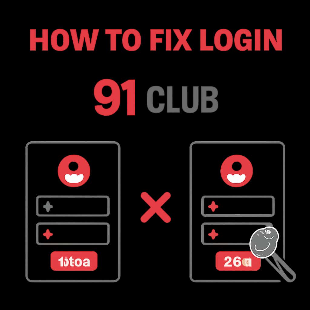 An educational illustration about fixing login issues for 91 Club.
