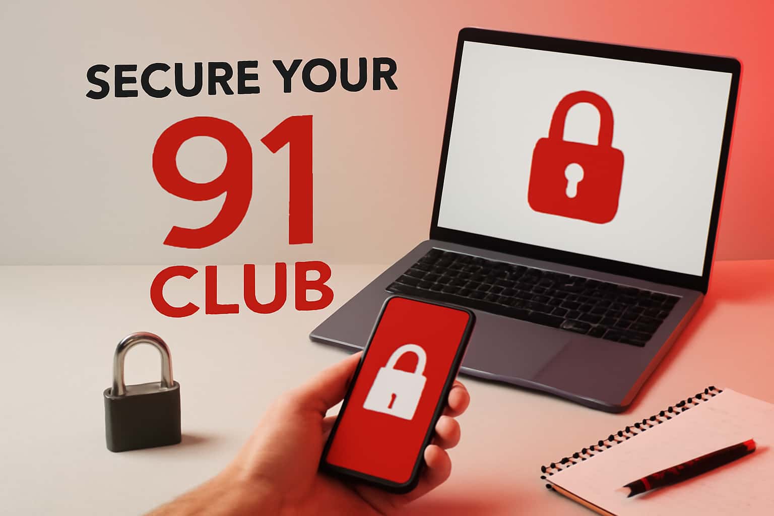 Informational scene depicting secure account access for 91 Club with prominent text.